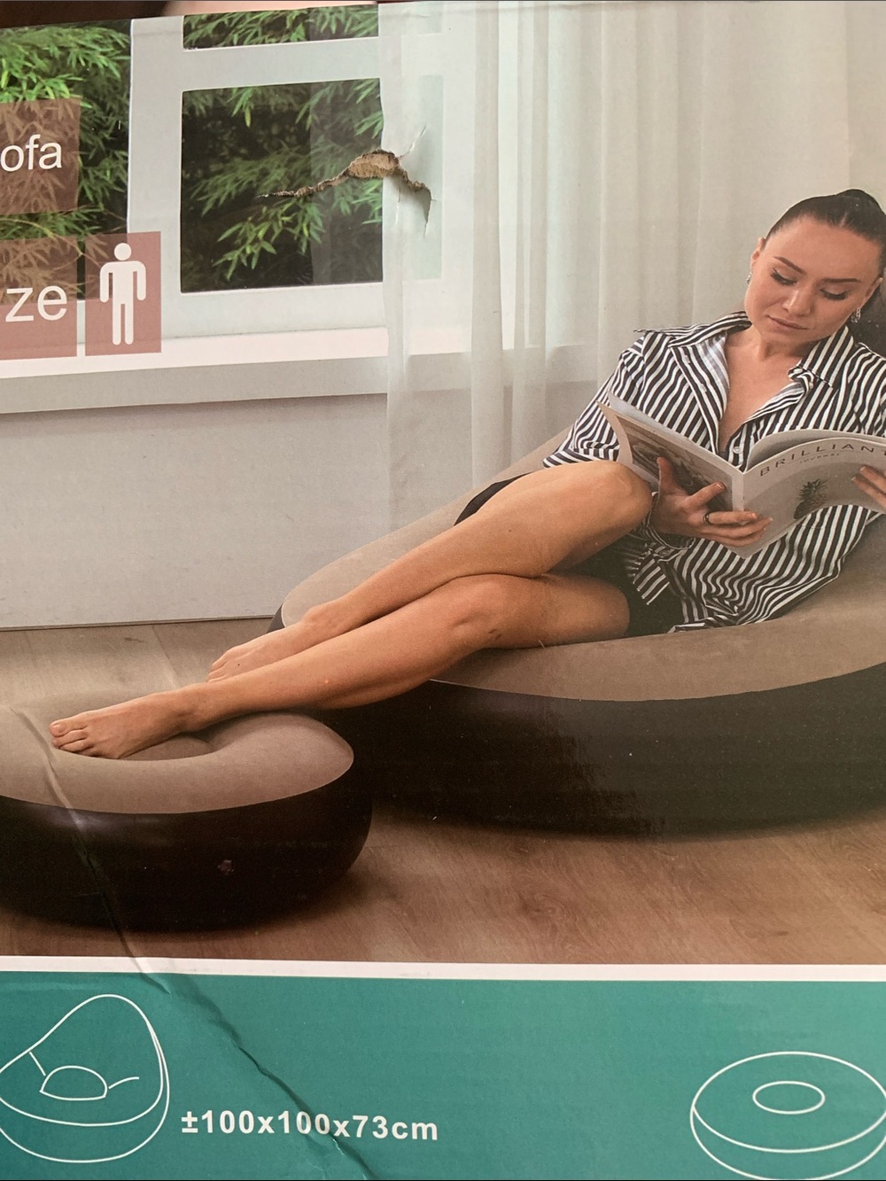 Inflatable Lounger Sofa with Matching Footrest -coffee color
